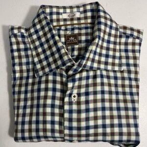 Peter Millar Blue and Brown Plaid Shirt Size Large CB-112